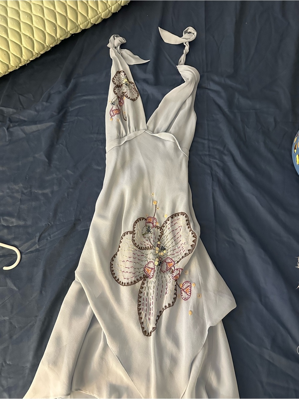BCBGMaxAzria Light Blue V-Neck Midi Dress with Sequin Accents - Picture 2 of 3